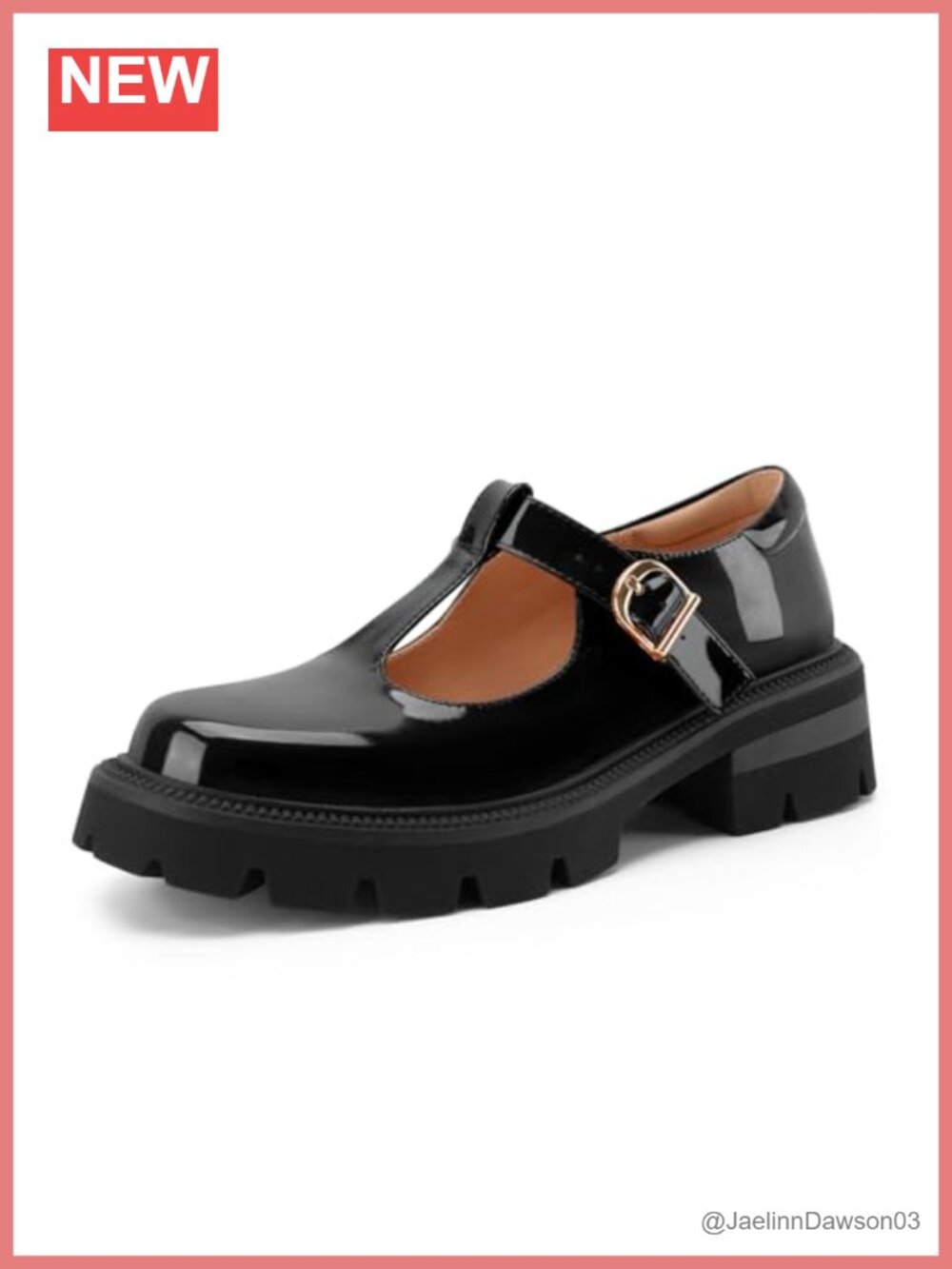 Patent Leather T-Strap Chunky Heels with Buckle